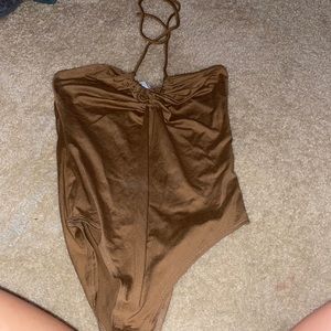 brown halter body suite